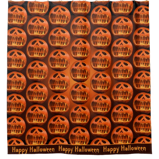 Para Box Cortina de chuveiro Halloween rosto de abóbora ass (Frente)