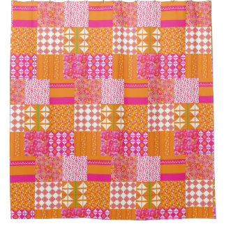 Para Box Cortina de chuveiro xadrez floral laranja e rosa
