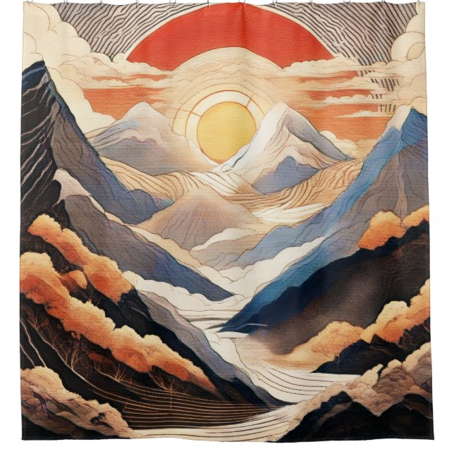 Para Box Cortina de Estilo Japonês do Sunset Mountain Sky (Frente)