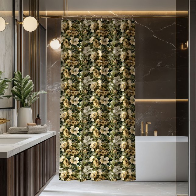 Para Box Cortina de flores douradas e verde exuberante eleg (Elegant lush greenery and gold flowers curtain)