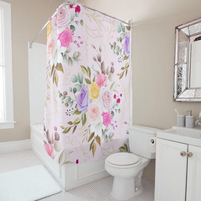 Para Box Cortina do Chá Springtime (A pretty custom shower curtain a great gift for your home!)