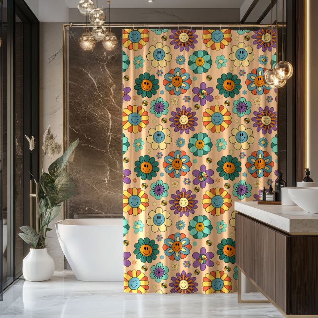 Para Box Cortina Funky Retro Pastel Estilo Banheiro 70 (Retro Pastel Curtain Funky 70s Bathroom Style)