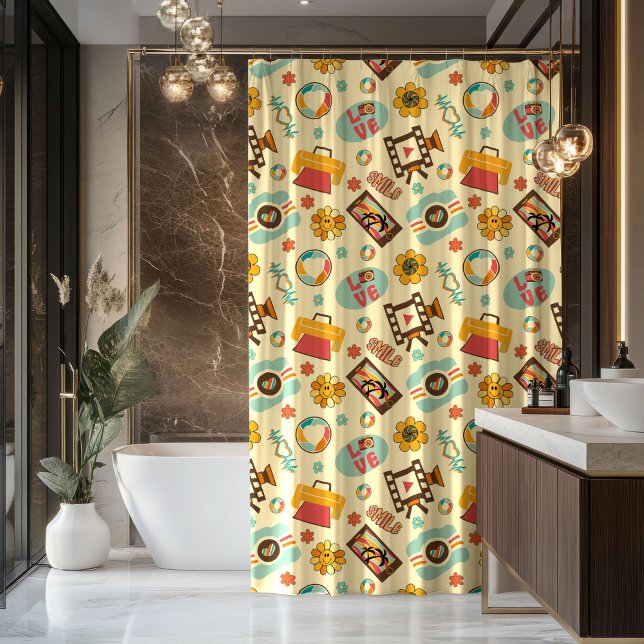Para Box Cortina Retro Arco-íris Anos 70 Pastel Alegria Ban (Retro Rainbow Curtain 70s Pastel Bathroom Joy)