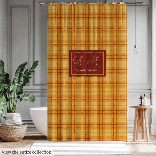 Para Box Cortina Xadrez Moderno Outono Chic Nome Personaliz (Modern Fall Tartan Curtain Chic Custom Name Accent)