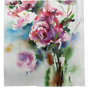 Para Box Cortinas de Flores Rosas Aquarela Cortina de Banho