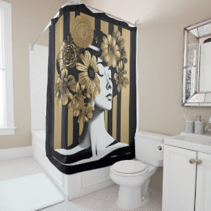 Para Box Dourado Negro Flores Mulher Cortina Chá