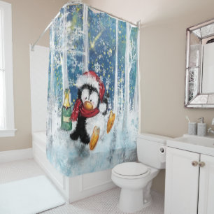 Para Box Feliz Natal Pinguim Engraçado Cortina de Chá