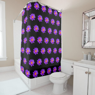 Para Box Flores de Lótus Violeta em Cortina de Banho Preta