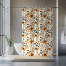 Flores de Marfim Azul Empoeirado Cortina Boêmia El