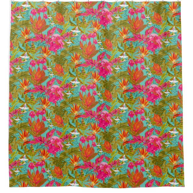 Para Box Flores tropicais e cortina de chuveiro estampada d (Frente)