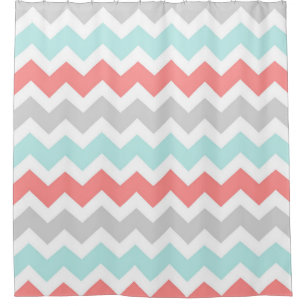 Para Box O Aqua coral Chevron cinzento listra a cortina de