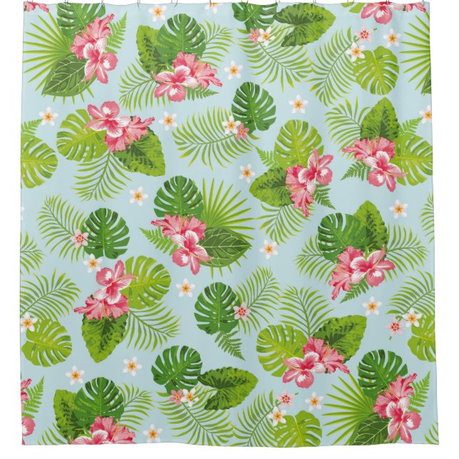 Para Box Palm Folha Verde Rosa Chá Hibiscus Cortina (Frente)