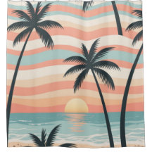 Palmeiras do Pôr do Sol – Cortina de Banho Tropica