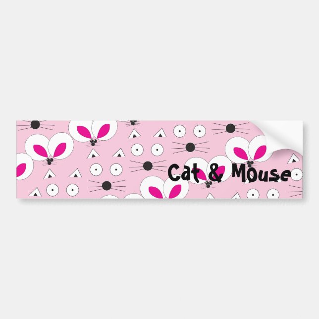 Para Carro Adesivo de Mouse e Gato Rosa (Frente)