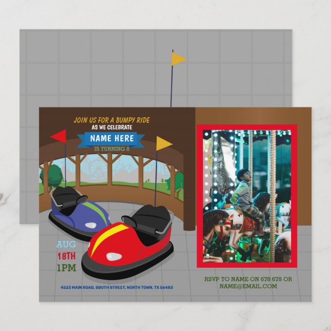 Pára-choque Carros Convite Aniversário Foto Fairgr (Frente/Verso)