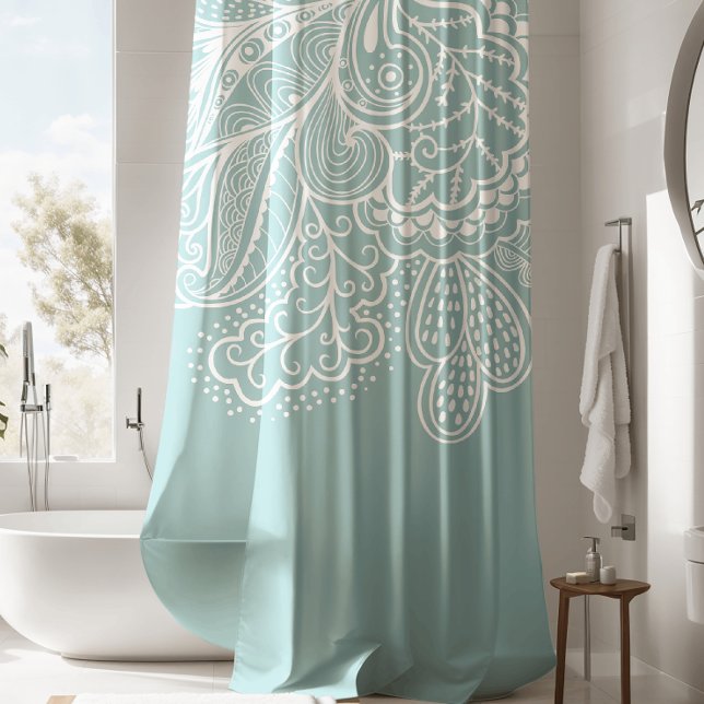 Para Chuveiro Belo chá azul e brancoVintage Cortina de rendas (Criador carregado)