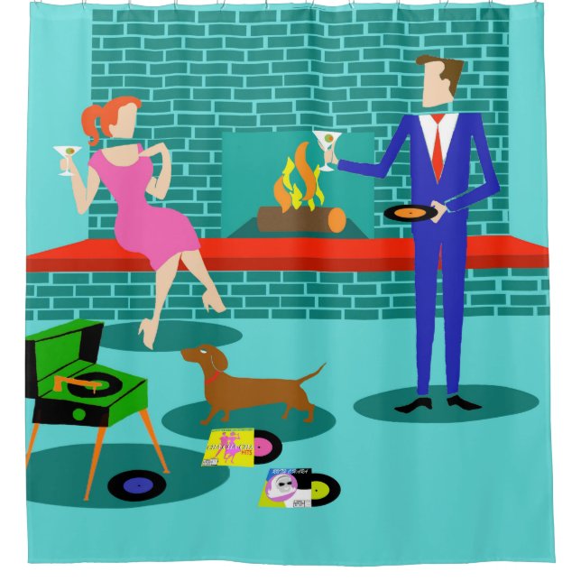 Para Chuveiro Casal Retroativo com Cortina de Chá de Cães (Frente)