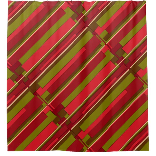 Para Chuveiro Cortina Abstrato Chá de faixa vermelha e verde (Frente)