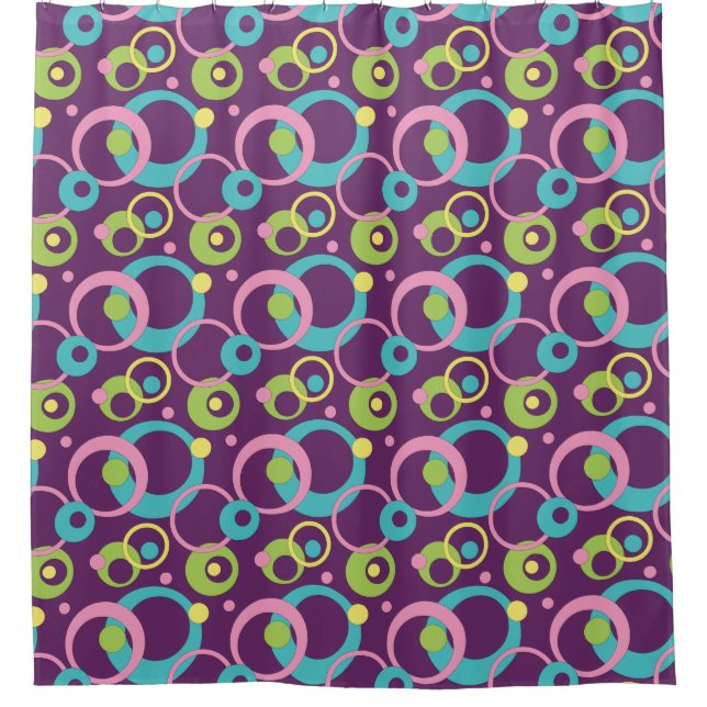 Para Chuveiro Cortina de Banho com Círculos Roxos Funky (Frente)