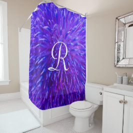 Para Chuveiro Cortina de Banho Floral Abstrata Roxa com Monogram