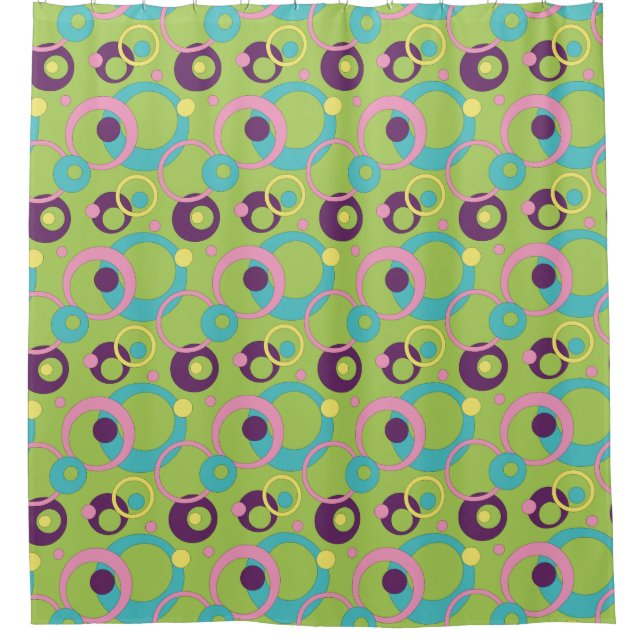 Para Chuveiro Cortina de Banho Funky Green Circles (Frente)