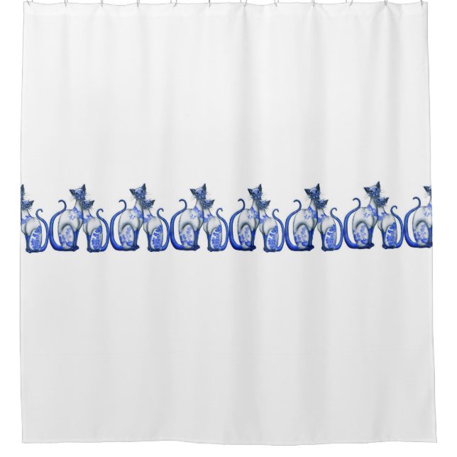 Para Chuveiro Cortina de chá azul dos gatos Siamese do salgueiro (Frente)