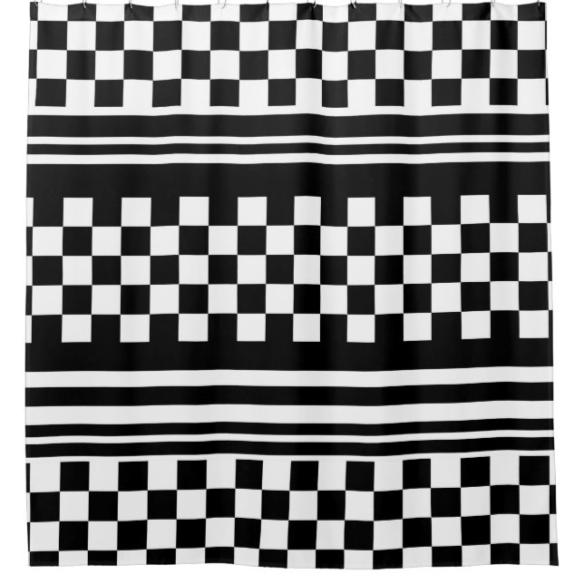 Para Chuveiro Cortina de chá/Checkered e listras (Frente)