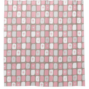 Para Chuveiro Cortina de chá cor-de-rosa retro de Starbursts