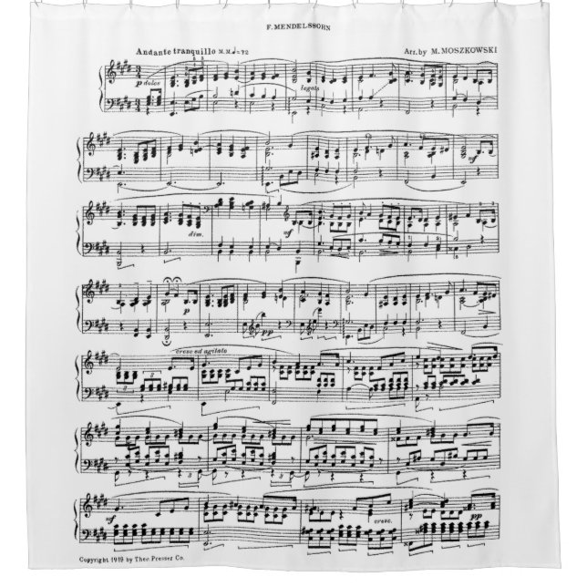 Para Chuveiro Cortina de chá da partitura (Frente)