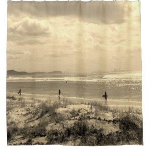 Para Chuveiro Cortina de chá da praia do surf do sepia do por d