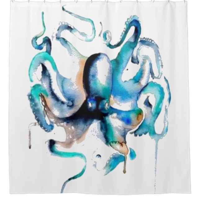 Para Chuveiro Cortina de Chá de Octopus de Aquarela Original (Frente)
