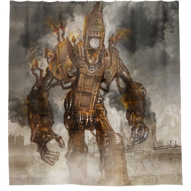 Para Chuveiro Cortina de chá de Steampunk Big Ben (Frente)