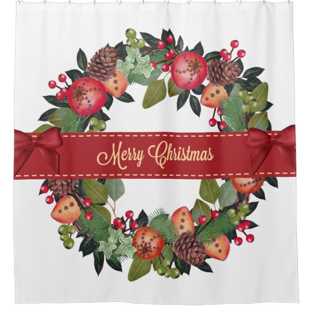 Para Chuveiro Cortina de Chá de Wreath de Natal Tradicional (Frente)
