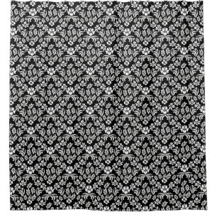 Para Chuveiro Cortina de chá floral preto e branco do damasco