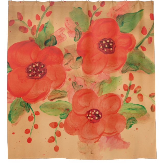 Para Chuveiro Cortina de Chá Floral Vermelho (Frente)