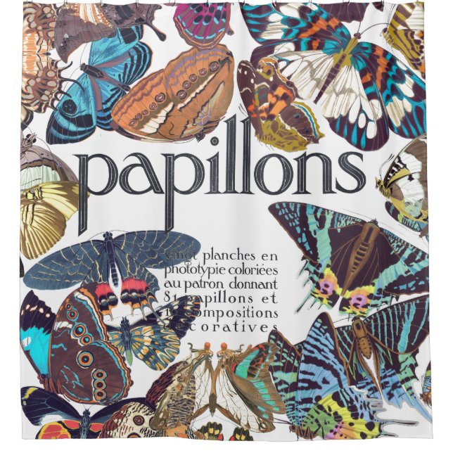 Para Chuveiro Cortina de chá francesa das borboletas de Nouveau (Frente)