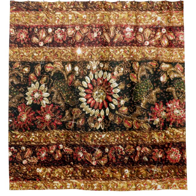 Para Chuveiro Cortina de chá indiana frisada da foto do Saree (Frente)