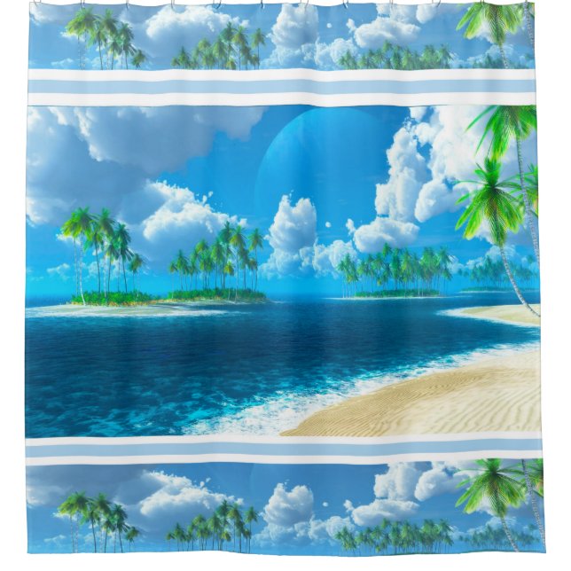 Para Chuveiro Cortina de chá/Praia Tropical com Palmeiras (Frente)