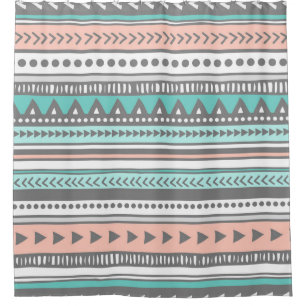 Para Chuveiro Cortina de chá tribal coral do teste padrão da