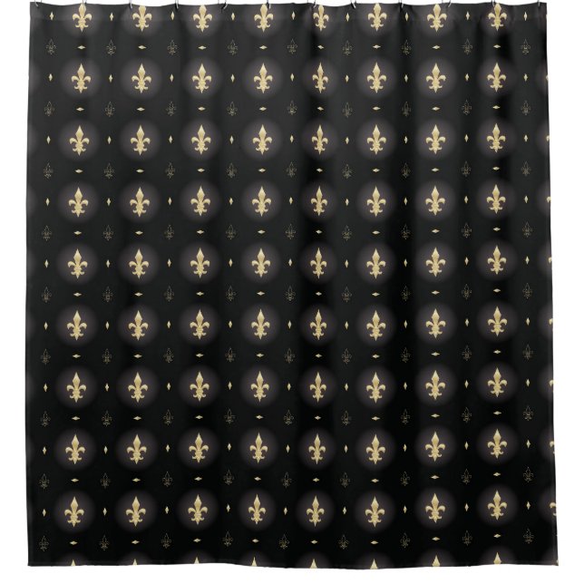Para Chuveiro Cortina preta & Dourado da flor de lis (Frente)