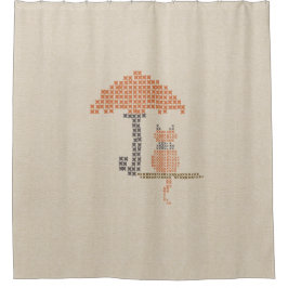 Para Chuveiro Cozy Funny Cat Linen Olhe Cortina Chá