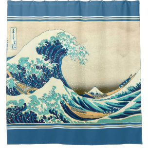 Para Chuveiro Hokusai a cortina de chá náutica da grande onda
