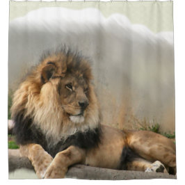 Para Chuveiro Leão Na Cortina De Chá Da Vida Selvagem De Resto