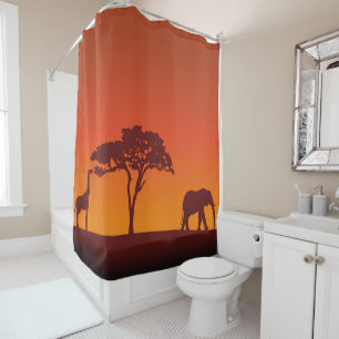 Para Chuveiro Silhueta africana do safari - cortina de chá