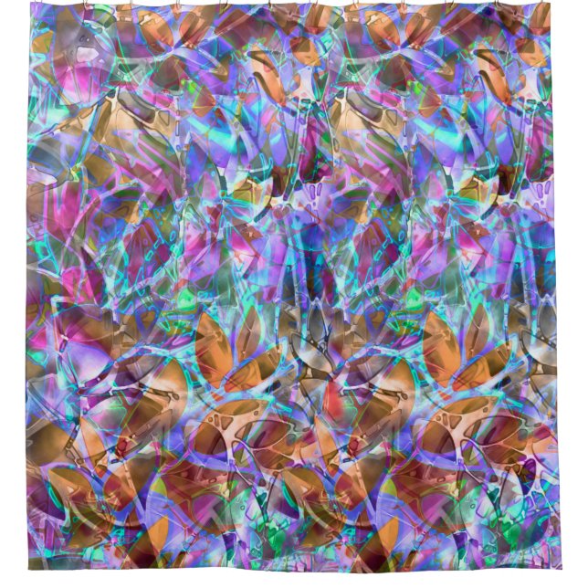 Para Chuveiro Vitral abstrato floral da cortina de chá (Frente)