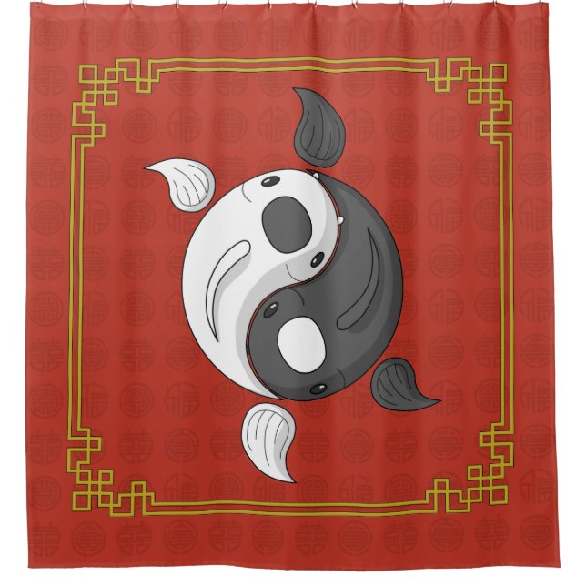 Para Chuveiro Yin e Yang, a Cortina de Chá Koi (Frente)