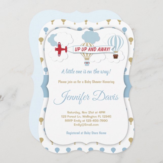 Para Cima E Para Fora! Convite para chás de fralda (Frente/Verso)