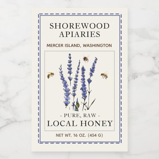 Para Comida Abelhas e Lavanda 2"x3" Rótulo do mel (Rótulo Único)