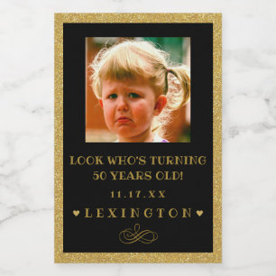 Para Comida Foto de Aniversário Glitter Olhar Mini Rótulo da