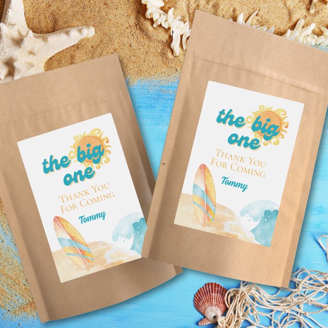 Para Comida O Rótulo Grande de primeiro aniversario de Praia d (The Big One Watercolor Beach 1st Birthday Label)